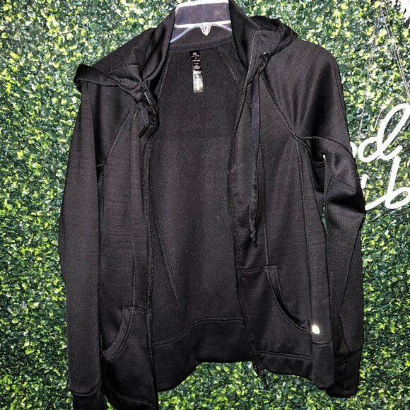 Upcycled Black 90 Degrees Workout Hoodie: - Picture 2 of 4